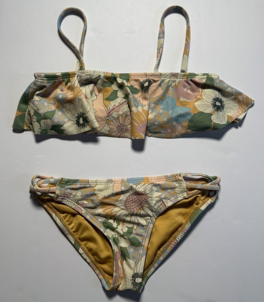 O’Neill Girls Size 8 Floral Ruffle Bikini 2 Piece Swimsuit Pastel Beach
